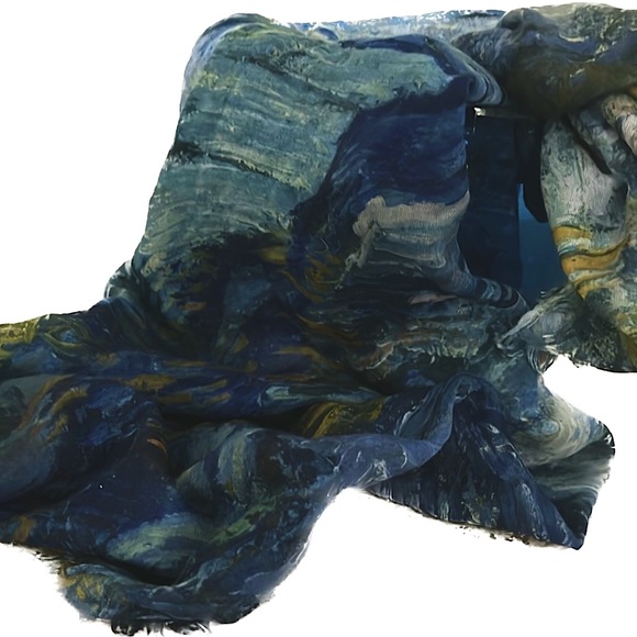 VTG Scarf Museum of Fine Arts Boston, Van Gogh Art Print, blue tones - Picture 14 of 14